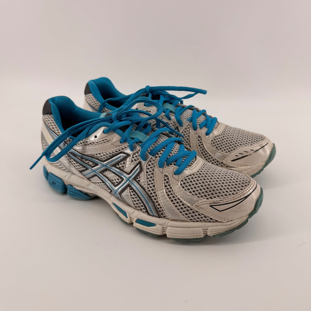 ASICS Running Shoes Mens 8.5 White Gel-Exalt T379N Blue Grey Stability Sneakers